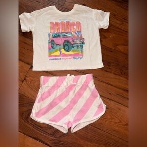 Like New Girls Ford Bronco Graphic Tee & Shorts Set Pink White Size 3T